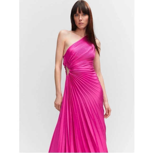 COMMENSE Bold In Pleat Satin Cutout Long Dress Hot Pink - Picture 1 of 14